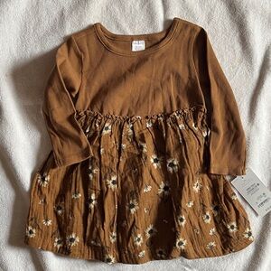 Carter's Brown Floral Dress with Long Sleeves NWT